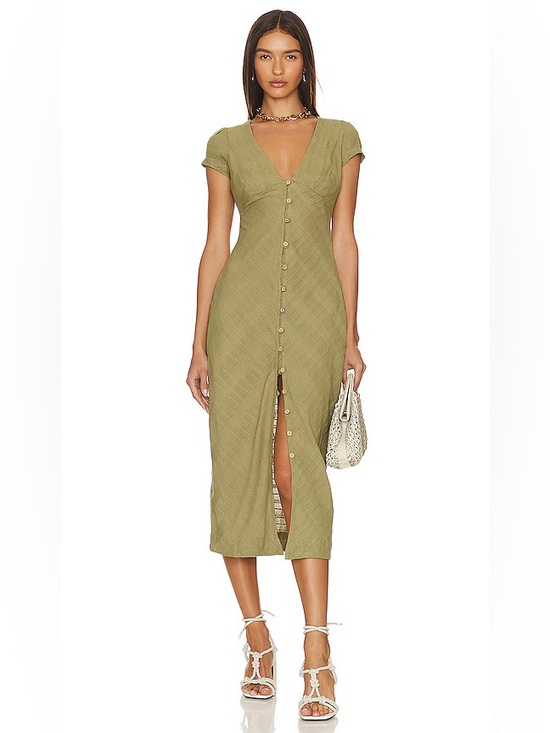 Free People Dresses & Skirts - Free People New in Town Midi Dress Olive Green